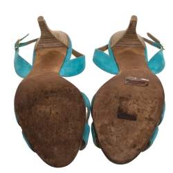 Pre Owned Hermes Blue Suede Leather Night Singback Sandals Size 39