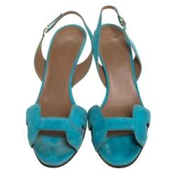 Pre Owned Hermes Blue Suede Leather Night Singback Sandals Size 39