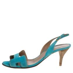 Pre Owned Hermes Blue Suede Leather Night Singback Sandals Size 39