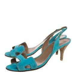 Pre Owned Hermes Blue Suede Leather Night Singback Sandals Size 39