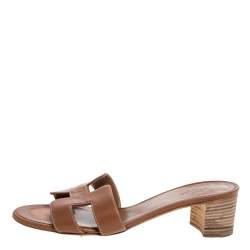 مملوكة مسبقًا Hermes Brown Leather Oasis Slide Sandals Size 36