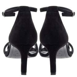 Pre Owned Hermes Black Suede Crystal Embellished Premiere Ankle Strap Sandals Size 38.5