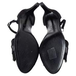 Pre Owned Hermes Black Suede Crystal Embellished Premiere Ankle Strap Sandals Size 38.5