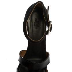 Hermes Black Suede and Patent Leather Ilana Espadrille Wedges Sandals Size 39