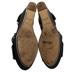 Hermes Black Suede and Patent Leather Ilana Espadrille Wedges Sandals Size 39