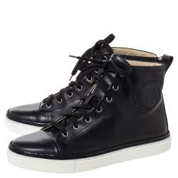 Hermès Black Leather Jimmy Lace Up High Top Sneakers Size 38