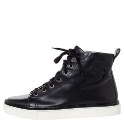 Hermès Black Leather Jimmy Lace Up High Top Sneakers Size 38