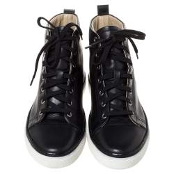 Hermès Black Leather Jimmy Lace Up High Top Sneakers Size 38