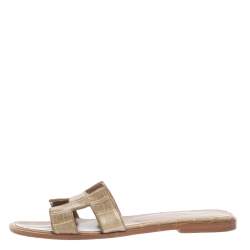Hermes Grey Croc Leather Oran Sandals Size 39