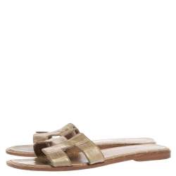 Hermes Grey Croc Leather Oran Sandals Size 39