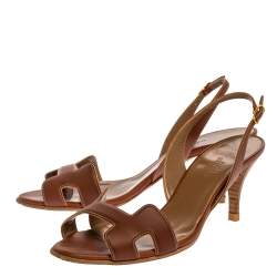Hermes Brown Leather Night Slingback Sandals Size 38.5