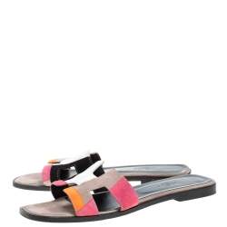 Pre Owned حذاء سلايدز هيرمس فلات أوران جلد سويدى متعدد الألوان مقاس 39