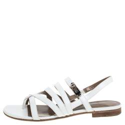 مملوكة مسبقًا Hermes White Leather Marine Strappy Flat Sandals Size 38.5