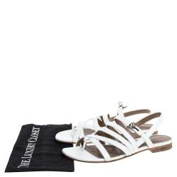 مملوكة مسبقًا Hermes White Leather Marine Strappy Flat Sandals Size 38.5