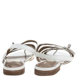 مملوكة مسبقًا Hermes White Leather Marine Strappy Flat Sandals Size 38.5