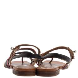 Pre Owned Hermes Multicolor Leather Marine Strappy Flat Sandals Size 39