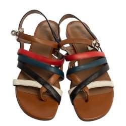 Pre Owned Hermes Multicolor Leather Marine Strappy Flat Sandals Size 39