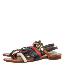Pre Owned Hermes Multicolor Leather Marine Strappy Flat Sandals Size 39