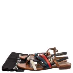 Pre Owned Hermes Multicolor Leather Marine Strappy Flat Sandals Size 39