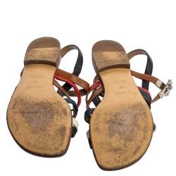 Pre Owned Hermes Multicolor Leather Marine Strappy Flat Sandals Size 39