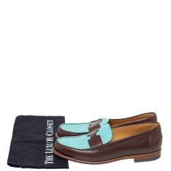 Pre Owned Hermes Blue/Brown Leather Kennedy Slip On Loafers Size 39