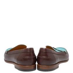 Pre Owned Hermes Blue/Brown Leather Kennedy Slip On Loafers Size 39