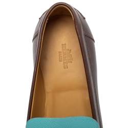 Pre Owned Hermes Blue/Brown Leather Kennedy Slip On Loafers Size 39