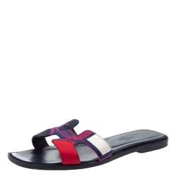 Pre Owned Hermes Multicolor Modernisme Tropical Print Canvas Oran Flat Slides Size 37.5