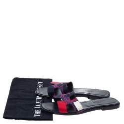 Pre Owned Hermes Multicolor Modernisme Tropical Print Canvas Oran Flat Slides Size 37.5
