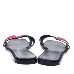 Pre Owned Hermes Multicolor Modernisme Tropical Print Canvas Oran Flat Slides Size 37.5