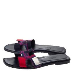 Pre Owned Hermes Multicolor Modernisme Tropical Print Canvas Oran Flat Slides Size 37.5