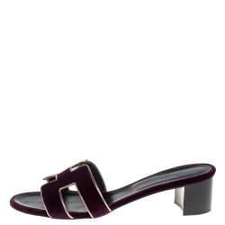 Pre Owned Hermes Purple Velvet Oasis Slide Sandals Size 41