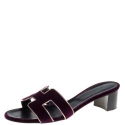 Pre Owned Hermes Purple Velvet Oasis Slide Sandals Size 41