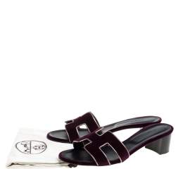 Pre Owned Hermes Purple Velvet Oasis Slide Sandals Size 41