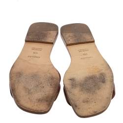 Pre Owned Hermes Brown Leather Oran Slide Sandals Size 40.5