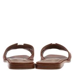 Pre Owned Hermes Brown Leather Oran Slide Sandals Size 40.5