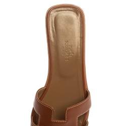 Pre Owned Hermes Brown Leather Oran Flat Sandals Size 38.5