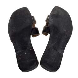 Pre Owned Hermes Black Leather Oran Flat Sandals Size 38.5