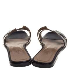 Pre Owned Hermes Black Leather Oran Flat Sandals Size 38.5