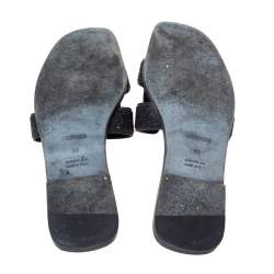 Pre Owned Hermes Black Glitter Oran Flat Slides Size 39