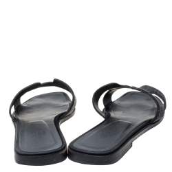 Pre Owned Hermes Black Glitter Oran Flat Slides Size 39