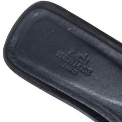 Pre Owned Hermes Black Glitter Oran Flat Slides Size 39