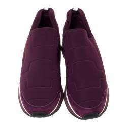 Pre Owned Hermes Burgundy Neoprene and Leather Miles Slip On Sneakers Size 41