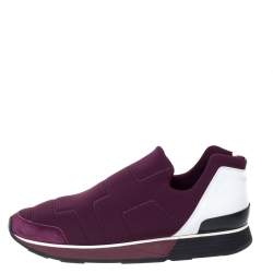 Pre Owned Hermes Burgundy Neoprene and Leather Miles Slip On Sneakers Size 41