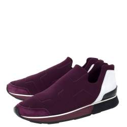 Pre Owned Hermes Burgundy Neoprene and Leather Miles Slip On Sneakers Size 41