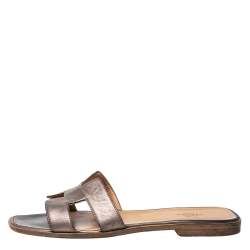 Pre Owned Hermes Metallic Brown Leather Oran Flats Size 40