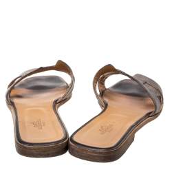 Pre Owned Hermes Metallic Brown Leather Oran Flats Size 40
