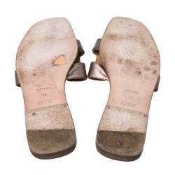 Pre Owned Hermes Metallic Brown Leather Oran Flats Size 40