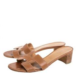 Pre Owned Hermes Brown Leather Oasis Sandals Size 39