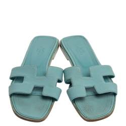 Hermes Light Blue Leather Oran Flat Sandals Size 38.5 Hermes | The ...